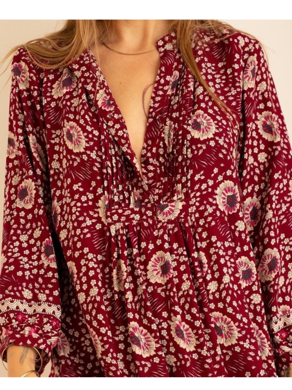 Natalie Martin Lizzy Long Sleeve Blouse in the "Red Vintage Flowers" color